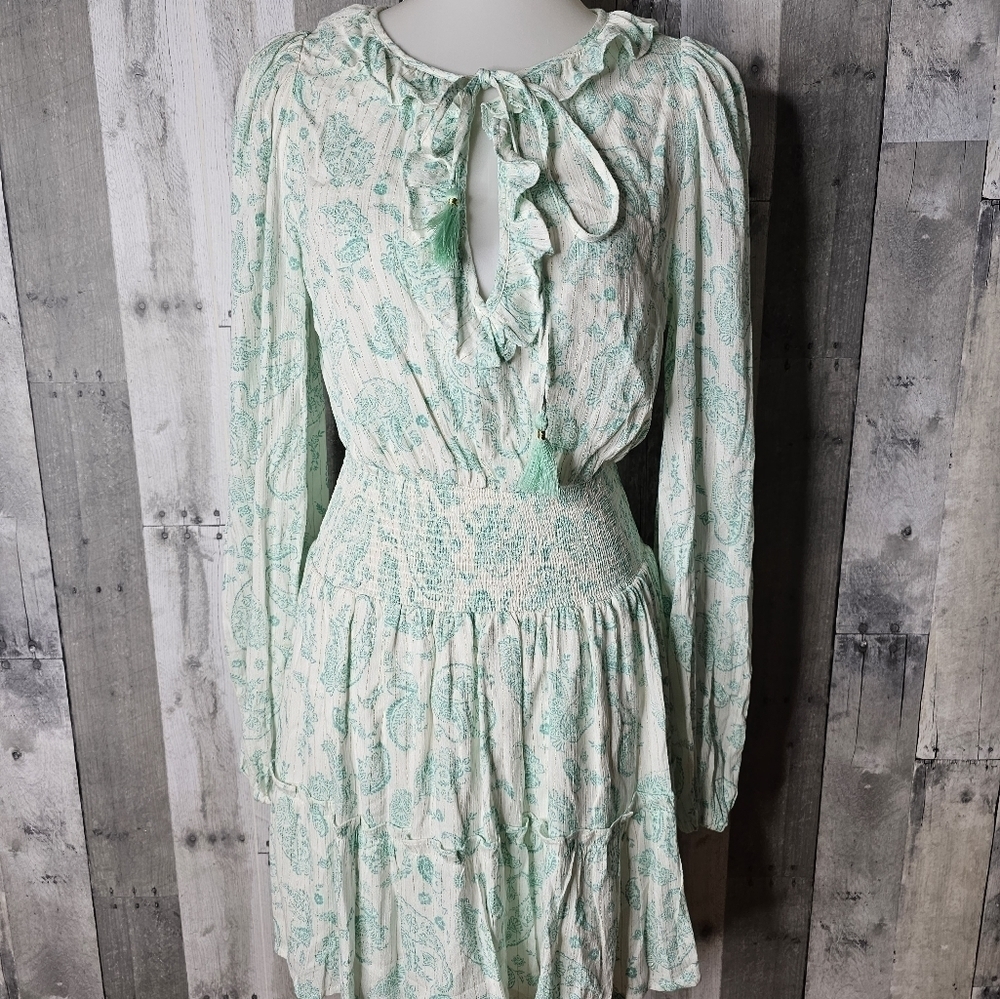 House of Harlow 1960 Small Ajay Long Sleeve Smock Waist Ruffle Mini Dress - Picture 2 of 10